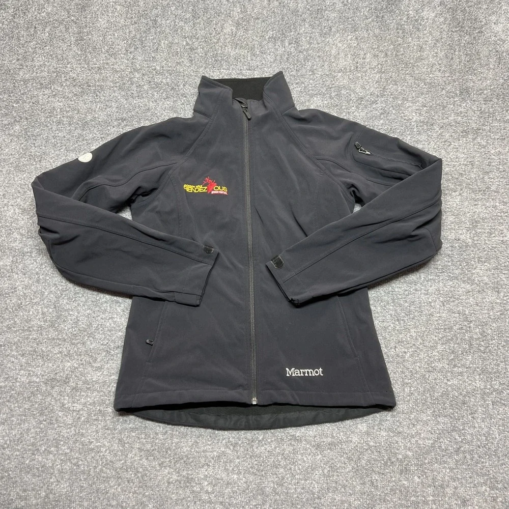 Marmot Jacket Womens Small Black Softshell Fleece Lined Full Zip